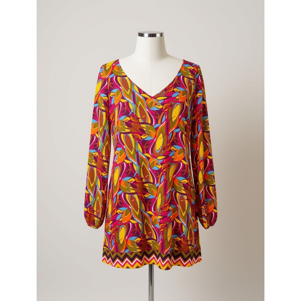 Tracy Negoshian Shirley Autumn Leaves Tunic Dress Long Sleeve XS NWT